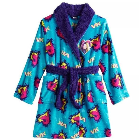*Disney Descendants Robe sz 8 Blue Fleece Long Sleeve Belted Bath Winter Girls - Picture 1 of 6